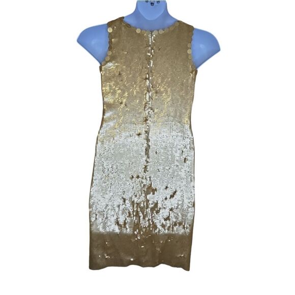 NICOLE MILLER gold sequin sleeveless silk shift party NYE dress 4 - Picture 3 of 12